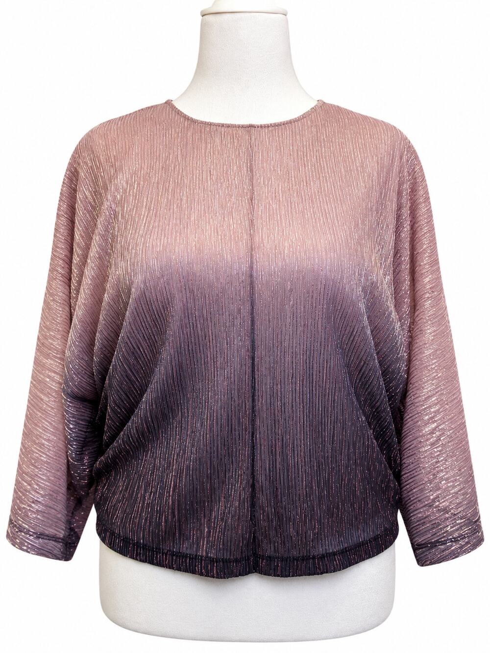 By Anthropologie Metallic Ombre Blouse XS Pink Gray Dolman Sleeve Party Top